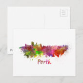 Perth Skyline in Aquarellfarbe Postkarte (Vorne/Hinten)