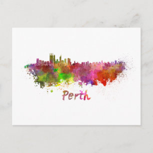 Perth Skyline in Aquarellfarbe Postkarte