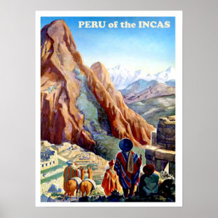 Peru der Inka, Berge, Vintage-Reise Poster