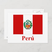 Peru-Flagge mit dem Namen auf Spanisch Postkarte (Vorne/Hinten)