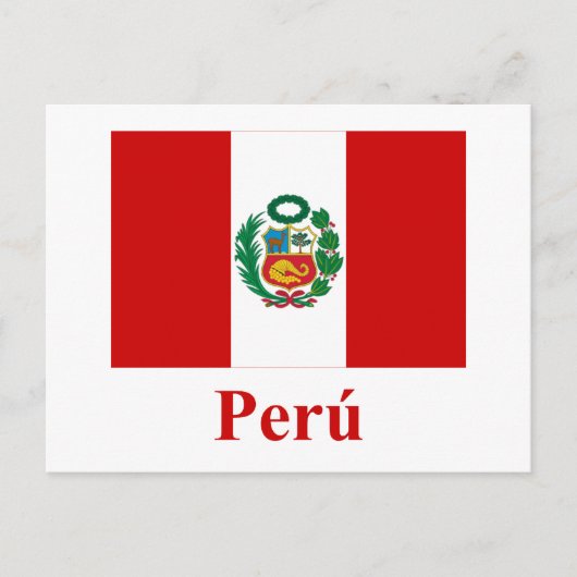 Peru-Flagge mit dem Namen auf Spanisch Postkarte (Vorderseite)