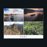 Peru Landschaften in Collage Souvenir Postkarte<br><div class="desc">Postkarte mit Landschaften in Peru mit den Uros Inseln am Titicacasee,  Machu Picchu und Amazonas Regenwald mit weißer Grenze und dem Text "Peru".</div>