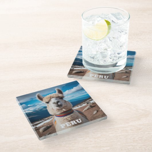 Peru Llama Glasuntersetzer (Schrägansicht)