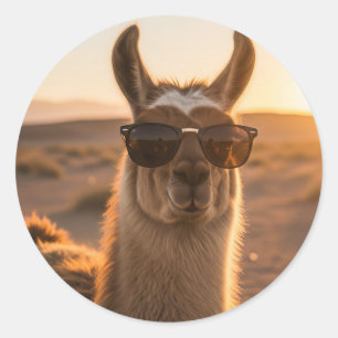Peru Llama in Sonnenbrille Runder Aufkleber