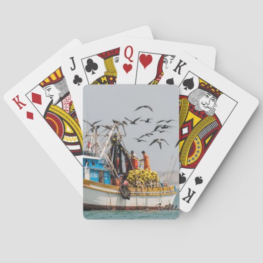 Peru, Los Organos. Fischerboot in Los Organos Spielkarten (Rückseite)