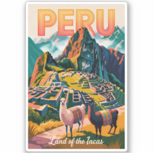 Peru Machu Picchu Illustration Reise Kunst Vintage Aufkleber