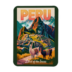 Peru Machu Picchu Illustration Reise Kunst Vintage Magnet