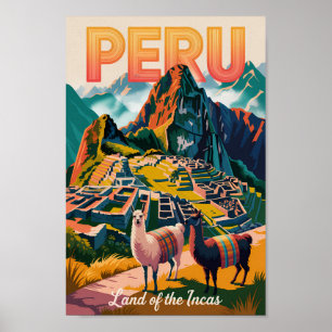 Peru Machu Picchu Illustration Reise Kunst Vintage Poster