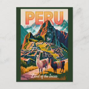 Peru Machu Picchu Illustration Reise Kunst Vintage Postkarte
