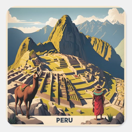 Peru Machu Picchu Quadratischer Aufkleber (Vorderseite)