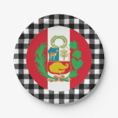 Peru Plate, Büffel kariert und peruanische Flagge Pappteller (Vorderseite)