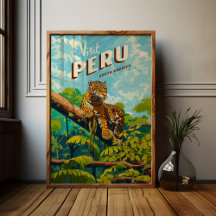 Peru Südamerika Vintage Travel Poster Jaguar