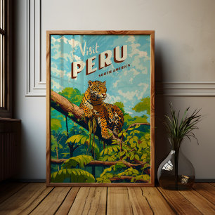 Peru Südamerika Vintage Travel Poster Jaguar