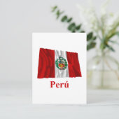 Peru Waving Flag mit Namen auf Spanisch Postkarte (Stehend Vorderseite)
