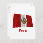 Peru Waving Flag mit Namen auf Spanisch Postkarte (Vorne/Hinten)