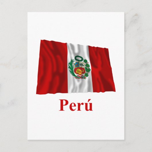 Peru Waving Flag mit Namen auf Spanisch Postkarte (Vorderseite)