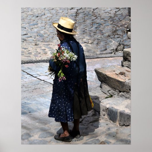 Peruanische Frauen Holding-Blume Poster (Vorne)