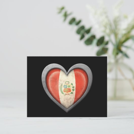 Peruanische Herzenflagge mit Metaleffekt Postkarte (Stehend Vorderseite)