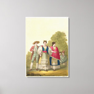 Peruanische Männer und Frauen im traditionellen Leinwanddruck