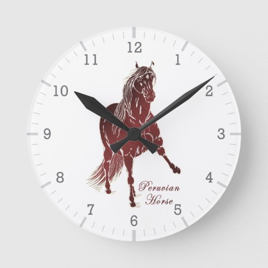 Peruanisches Pferd Woodcut Runde Wanduhr (Vorderseite)