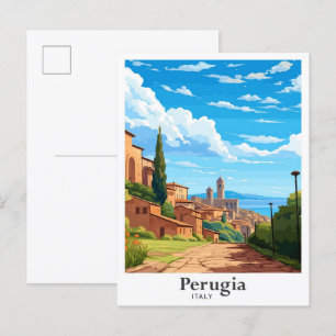 Perugia Italien Kunst Vintage Reise Illustration Postkarte