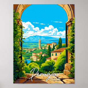 Perugia Italien Vintage-Reiseillustration Poster