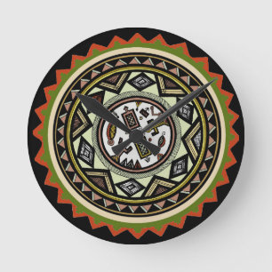Peruvian Inca Wall Clock - Inca Tribal Wall Clock Runde Wanduhr