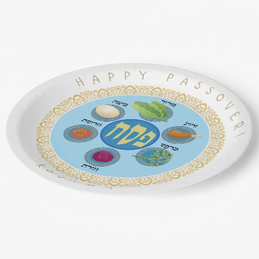 Pesach Seder Kosher sechs verschiedene Pessach-Leb Pappteller (Schrägansicht)