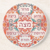 Pesach Seder Plate Hebrew Passover Gift Ke'arah Getränkeuntersetzer (Vorne)