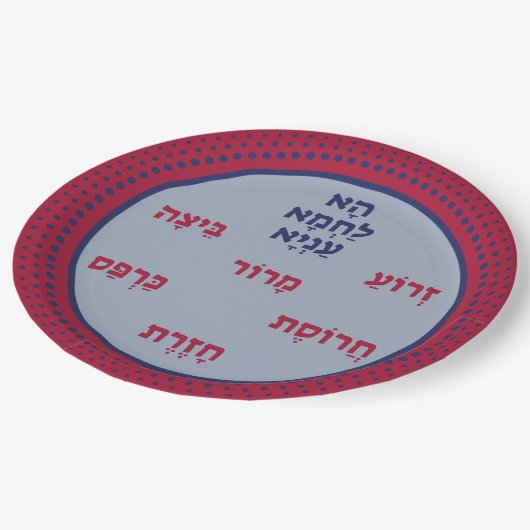 Pesach Seder Plate Hebrew Pessach Pappteller (Schrägansicht)