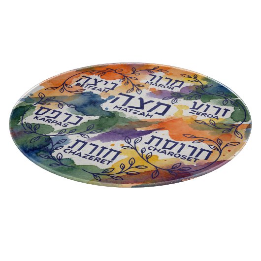 Pesach Seder Plate in Hebrew for Passover Glass Schneidebrett (Ecke)