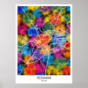 Peshawar Pakistan City Map Poster