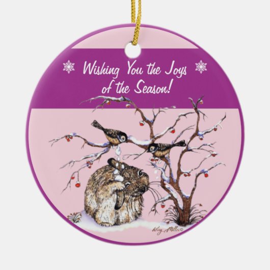 Pesky Snow Birds & Bunny Keramik Ornament (Vorne)