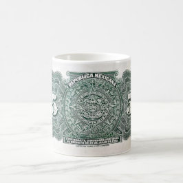Peso-Banknote Mexikos 5, aztekischer Kalender Kaffeetasse