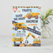 Pesonal Modern Construction Birthday With Photo Einladung (Stehend Vorderseite)