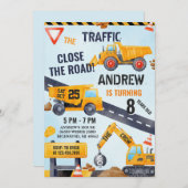 Pesonal Modern Construction Birthday With Photo Einladung (Vorne/Hinten)