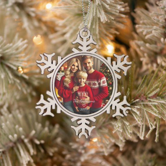 Pesonalfamilie Schneeflocken Zinn-Ornament (Baum)