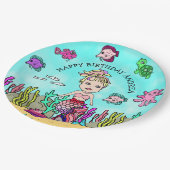 Pesonalized Pink Lila Blonde Mermaid Geburtstag Pappteller (Schrägansicht)