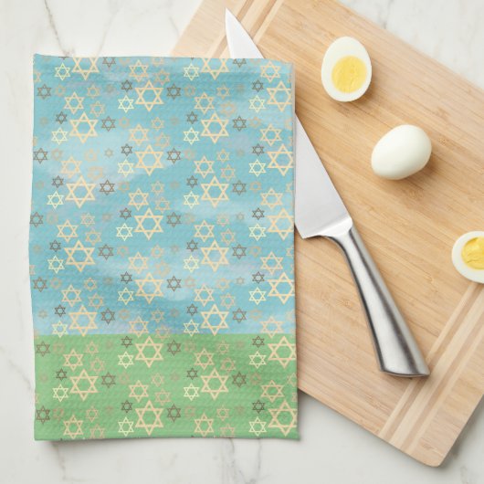 Pessach Blau und Grüner Stern von David Geschirrtuch (Viertel Falte)