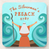 Pessach Blue Aquamarin Brown Custom Familienname Y Getränkeuntersetzer (Vorderseite)