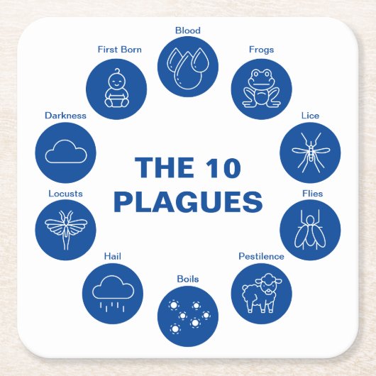 Pessach Die 10 Pest Blau und Weiß Sedar Rechteckiger Pappuntersetzer (Vorderseite)