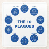 Pessach Die 10 Pest Blau und Weiß Seder Glasuntersetzer (Vorderseite)