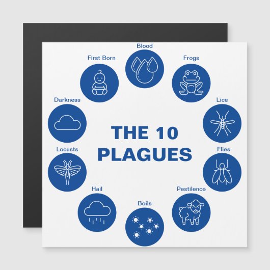 Pessach Die 10 Pest Blau und Weiß Seder Magnetkarte (Vorne/Hinten)