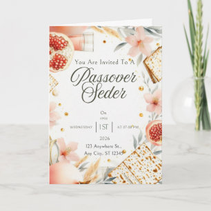 Pessach-Einladungskarte Granatapfel Matze Floral Karte