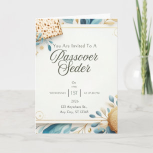 Pessach-Einladungskarte Matze Blau Gold Floral Karte