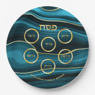 Pessach-Faux-Achat Teal & Gold Seder-Schale Pappteller