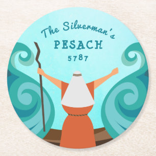 Pessach Moses Parting Water Custom Familienname Runder Pappuntersetzer