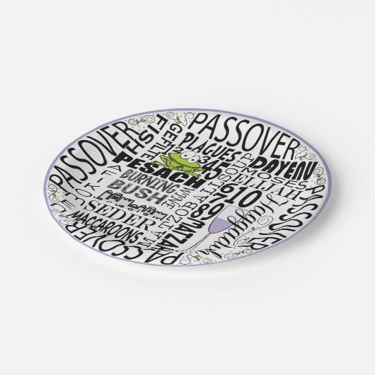 Pessach-Papierplatte "Dayenu und mehr..."Muster Pappteller (Schrägansicht)