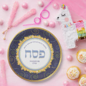 Pessach Personalisiert Seder Jerusalem-Marine/Gold Pappteller (Party)