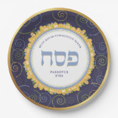 Pessach Personalisiert Seder Jerusalem-Marine/Gold Pappteller (Vorderseite)